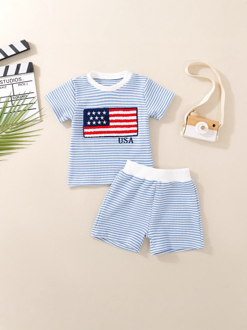 Baby Waffle Knit Set – Embroidered Top & Shorts