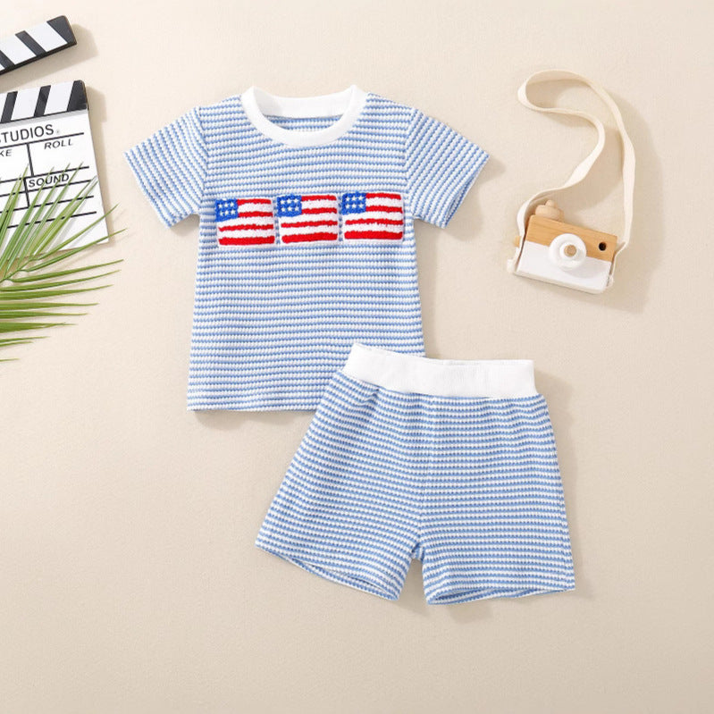 Baby Waffle Knit Set – Embroidered Top & Shorts