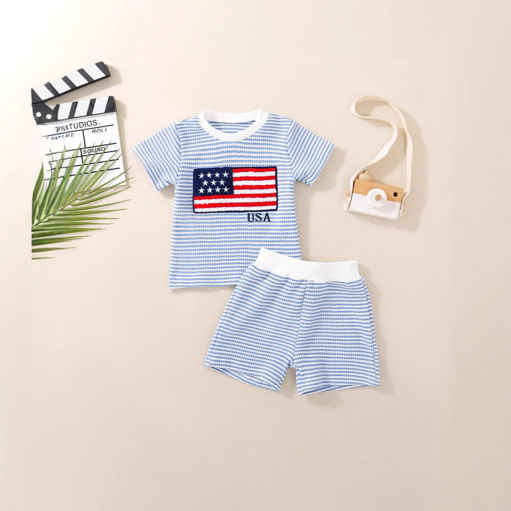 Baby Waffle Knit Set – Embroidered Top & Shorts