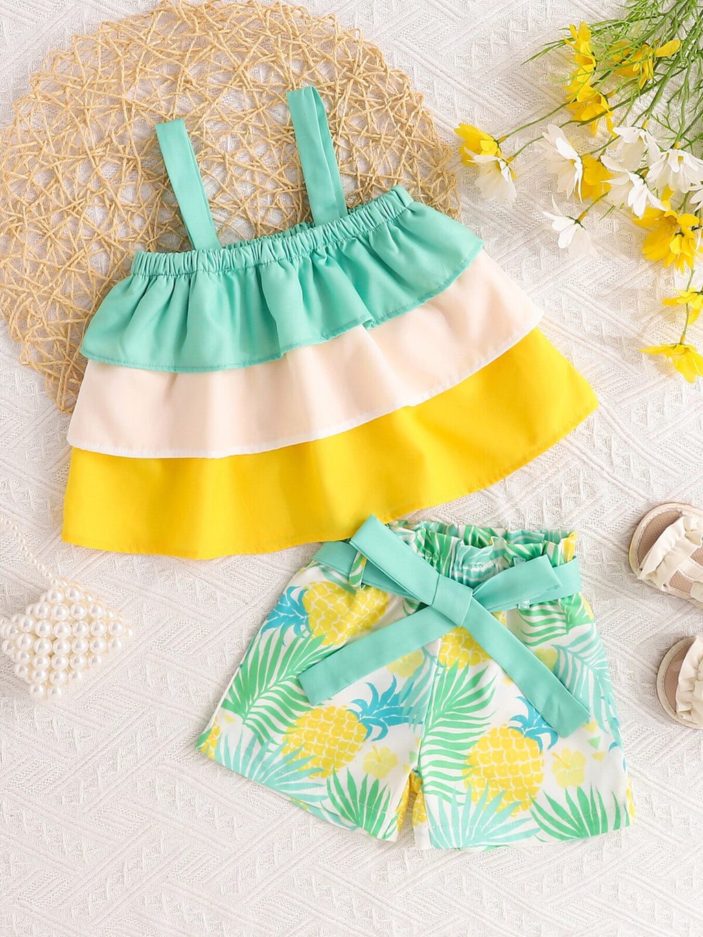 Girls Ruffle Cami & Pineapple Shorts Set