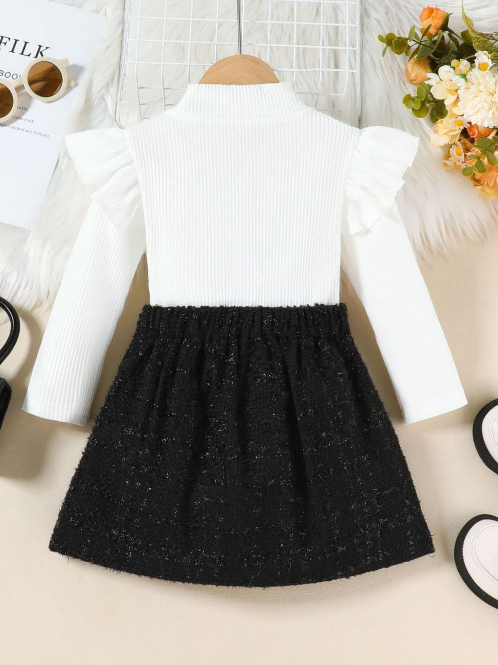 Girls Ruffle Top & Tweed Skirt Set
