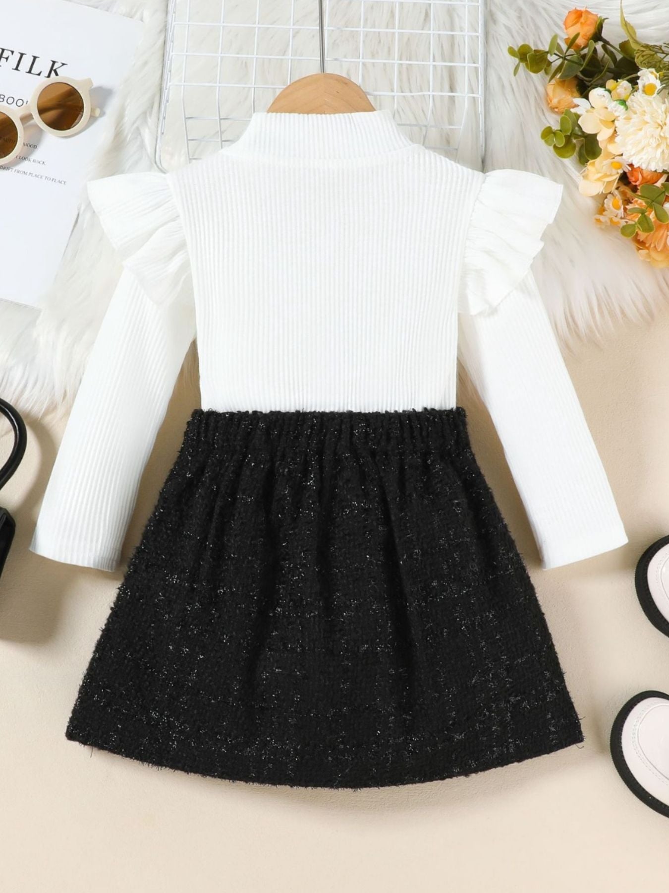 Girls Ruffle Top & Tweed Skirt Set