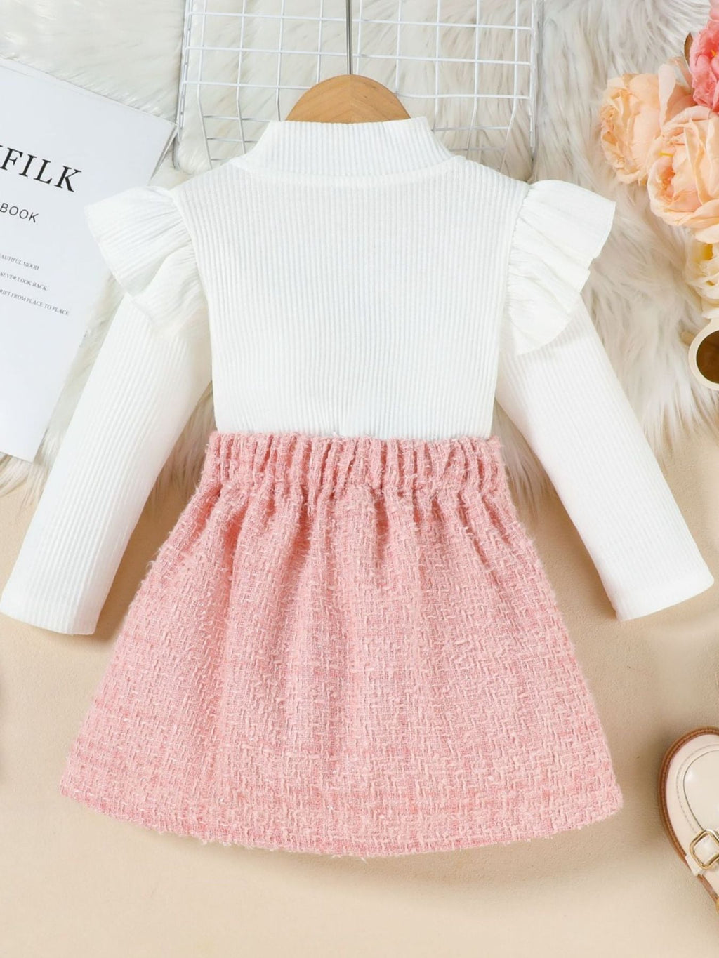 Girls Ruffle Top & Tweed Skirt Set