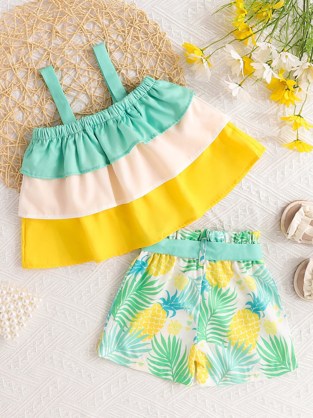 Girls Ruffle Cami & Pineapple Shorts Set