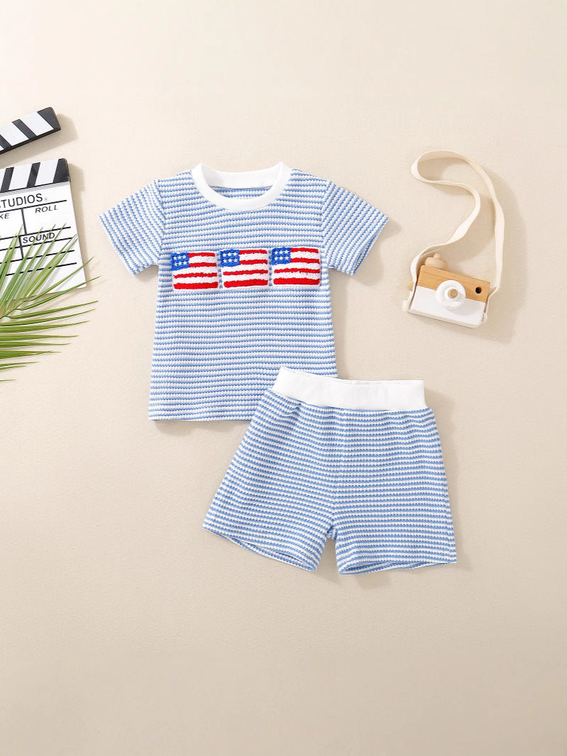 Baby Waffle Knit Set – Embroidered Top & Shorts